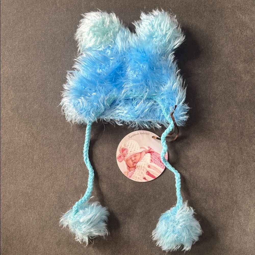 Daisy Baby Infant Toddler Fuzzy Lil’ Bear Beanie Hat Blue Size 6-12 months NWT